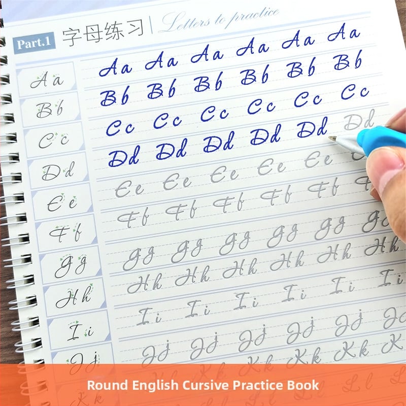 Anglų kaligrafijos praktikos knygelė: išskirtiniai ir apvalūs raidės stiliai su įdubos vadovu — Prekės ženklas: Handwriting Before; Ne dovana; IP leidimas: Ne