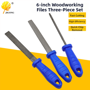 Σετ τριών αρχείων ξυλουργικής με λαβή — ατσάλινα αρχεία: ημικυκλικό, επίπεδο και στρογγυλό