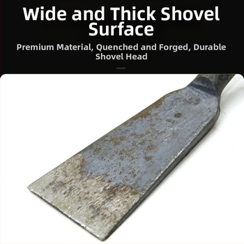 Rūdžių šalinimo kastuvėlis – liejimo plieno korpusas, plieninė rankena, dviejų paskirčių skraperis modelis