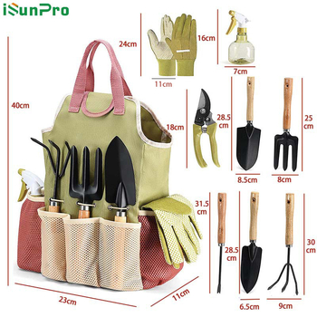 ISUNPRO Sodo įrankių rinkinys, 9 dalys, su žirklėmis