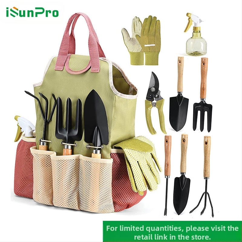 ISUNPRO Sodo įrankių rinkinys, 9 dalys, su žirklėmis