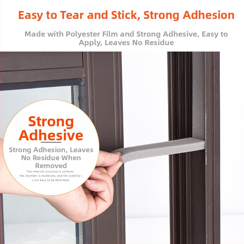 Уплътнител за врати и прозорци - самозалепваща пяна за звукоизолация, защита от течение и удароустойчивост за стъклени врати