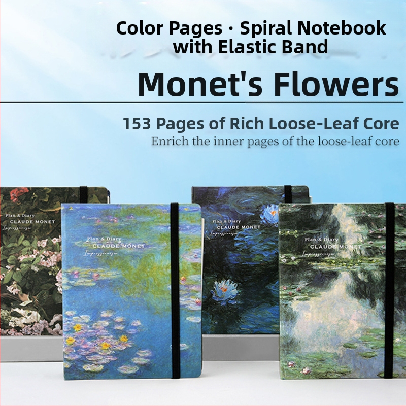 Jurnal-planner cu legătură îngroșată și inele duble, format vertical. Tema: Flori de Monet. Brand 520, Model 012