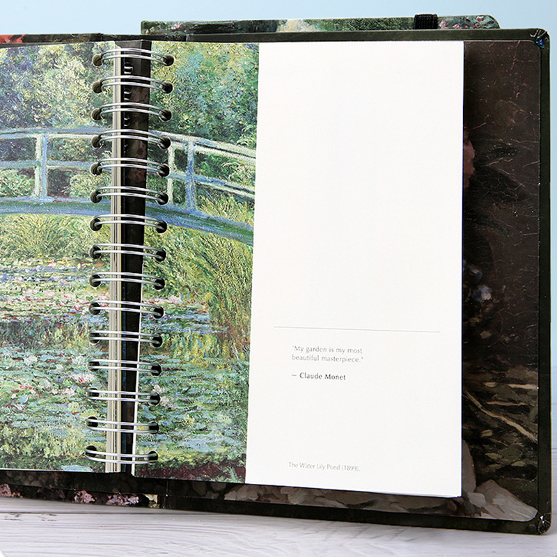 Jurnal-planner cu legătură îngroșată și inele duble, format vertical. Tema: Flori de Monet. Brand 520, Model 012