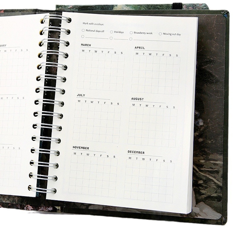 Jurnal-planner cu legătură îngroșată și inele duble, format vertical. Tema: Flori de Monet. Brand 520, Model 012