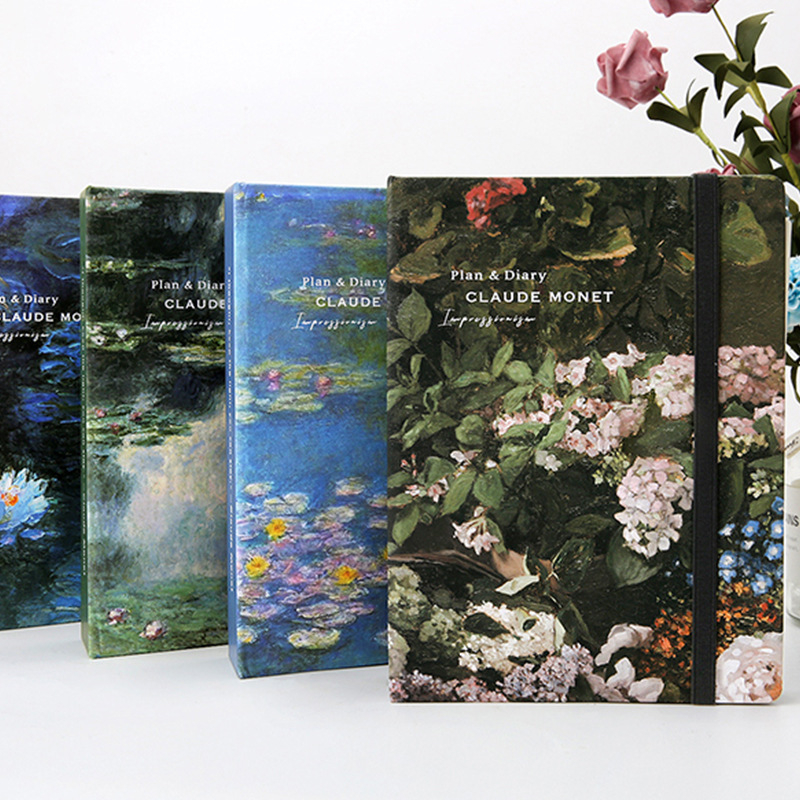 Jurnal-planner cu legătură îngroșată și inele duble, format vertical. Tema: Flori de Monet. Brand 520, Model 012