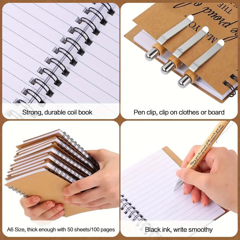 Set de carnet spiral și stilou din bambus (model LN20250222, 50 pagini, hârtie 80gsm, personalizare disponibilă, cadou gata de oferit)