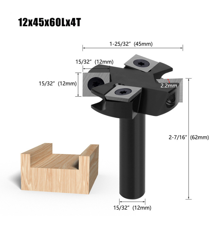 Τετραδάχτυλη φρέζα τύπου ράγα για καθαρισμό κάτω με αποσπώμενο τετράδοντο κανάλισμα για ξύλο, MDF και λαμαρινοειδή (κέντρο μηχανοκίνησης)