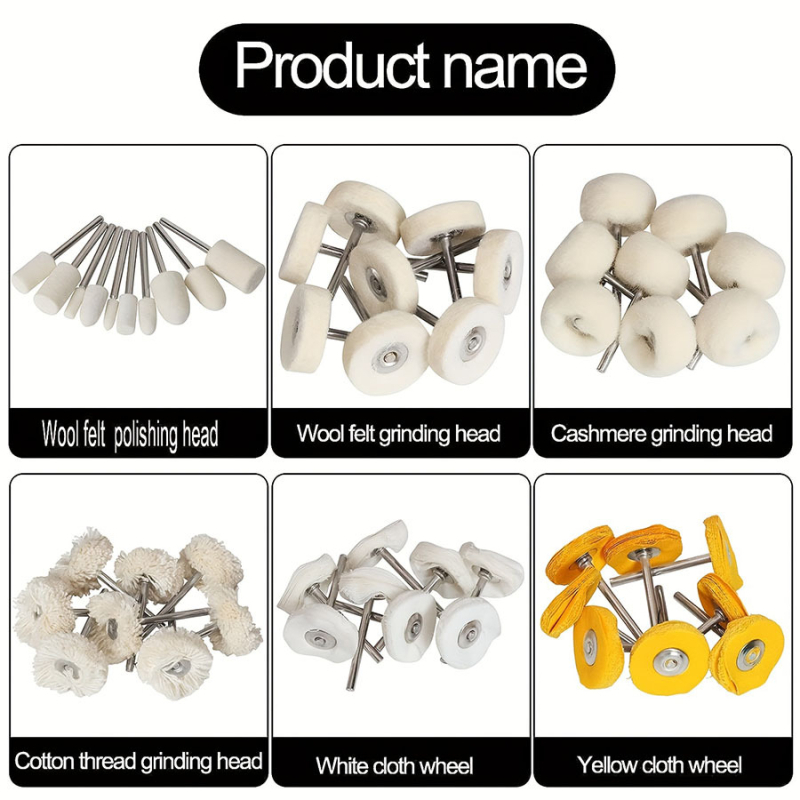 Poliruojančių ratukų rinkinys – vilnos abrazyvas, poliesterio pagrindas, 50 vnt., kietumas 60, Yi Baida