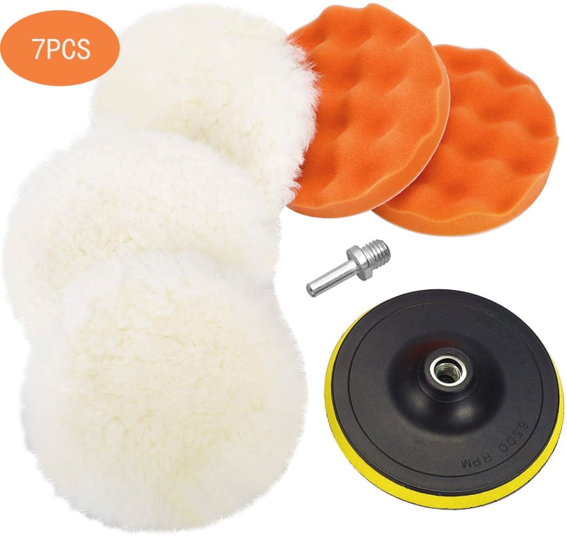 Automobilio poliravimo rinkinys su vilniniu pada ir bangnine kempine (medžiagos: vilna ir kempinė)