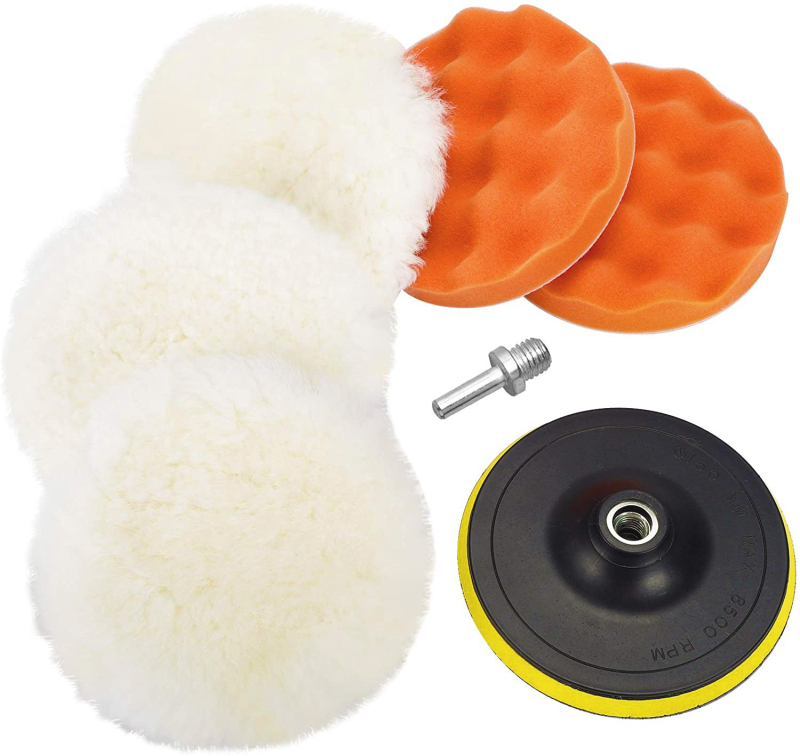 Automobilio poliravimo rinkinys su vilniniu pada ir bangnine kempine (medžiagos: vilna ir kempinė)