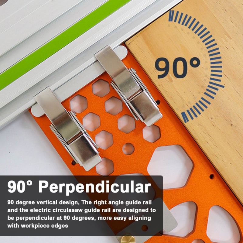 Дървообработващ ъглов блок с 90° прав ъгъл — водач за рейка на циркулярен трион, алуминиева сплав