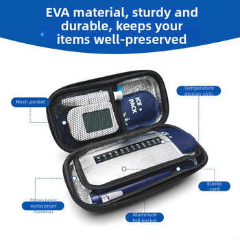 Inzulinio šaldymo dėžutė 2–8°C, nešiojama vandeniui atspari EVA insulino maišelis su 2 ledo paketais