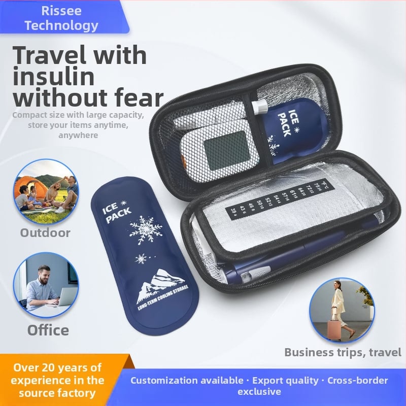 Inzulinio šaldymo dėžutė 2–8°C, nešiojama vandeniui atspari EVA insulino maišelis su 2 ledo paketais
