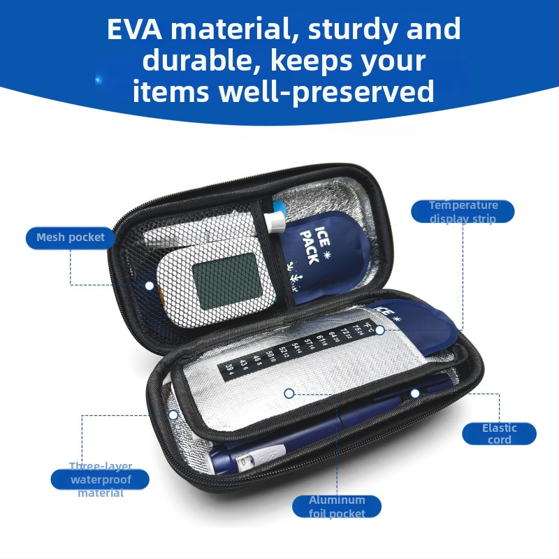 Inzulinio šaldymo dėžutė 2–8°C, nešiojama vandeniui atspari EVA insulino maišelis su 2 ledo paketais