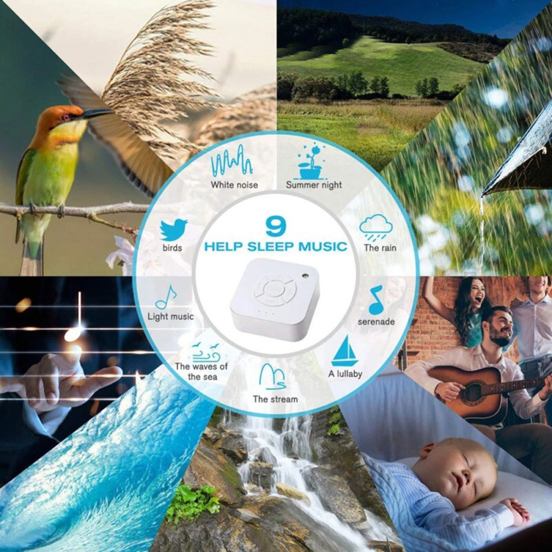 Βρεφικό βοηθητικό ύπνου με τροφοδοσία USB, λευκό θόρυβο και μουσική φωτισμού, λειτουργία χρονισμού, ενσωματωμένη μπαταρία 100–300 mAh, αυτονομία άνω των 12 ωρών
