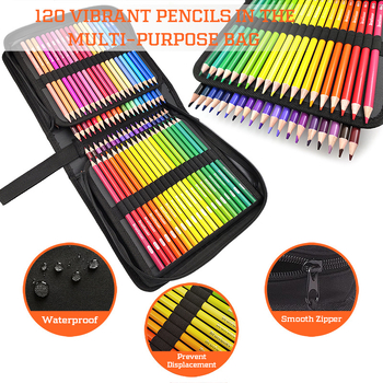 Комплект цветни моливи Brutfuner, 120 цвята, дървен корпус, модел B-120, в чанта за моливи
