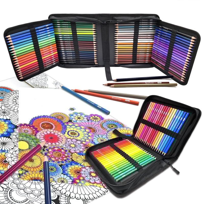 Комплект цветни моливи Brutfuner, 120 цвята, дървен корпус, модел B-120, в чанта за моливи