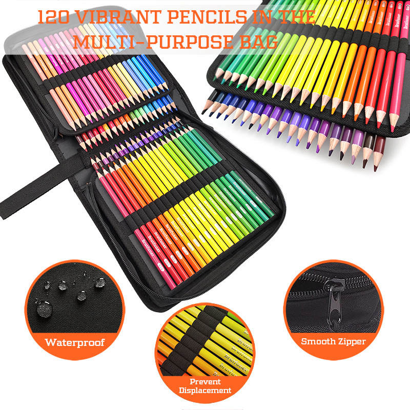 Комплект цветни моливи Brutfuner, 120 цвята, дървен корпус, модел B-120, в чанта за моливи