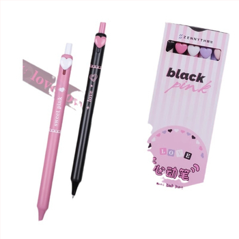 Στυλό γέλης με κουμπί, σειρά Sweet Cool με θέμα καρδιά, πλαστικό σώμα, άκρη από ανοξείδωτο χάλυβα, γρήγορο στέγνωμα, για μαθητές