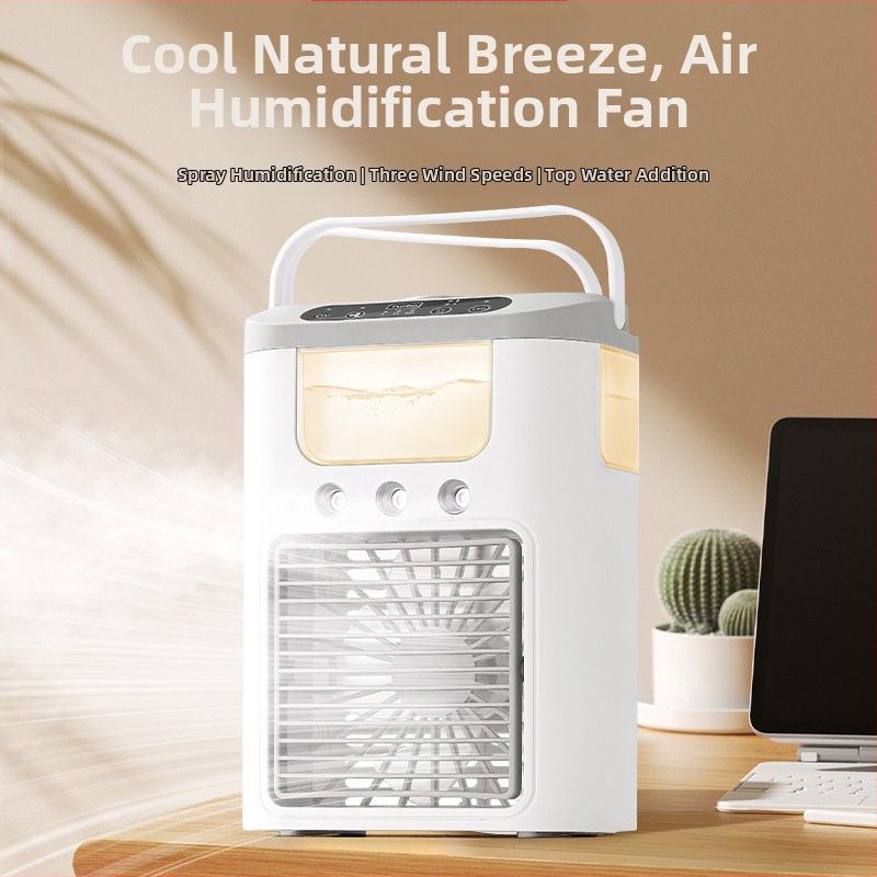 Prenosný stolný ventilátor s zvlhčovačom, 3 režimy postreku, 5 lopatiek, tichý, USB napájanie