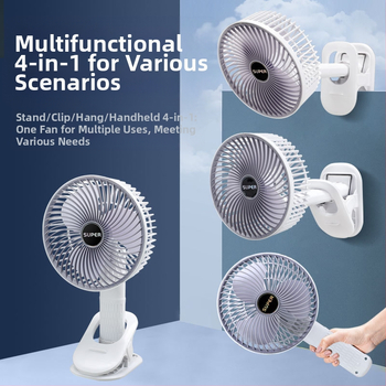 Ανεμιστήρας γραφείου με κλιπ USB, ενσωματωμένη μπαταρία 500–800 mAh, 3 πλαστικές λεπίδες, USB τροφοδοσία, 3 ρυθμίσεις ταχύτητας