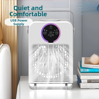 USB ventilator s raspršivanjem i vodnim hlađenjem, prijenosni stolni hladnjak, 700 ml spremnik, 3 brzine, dodirno upravljanje, bez baterije