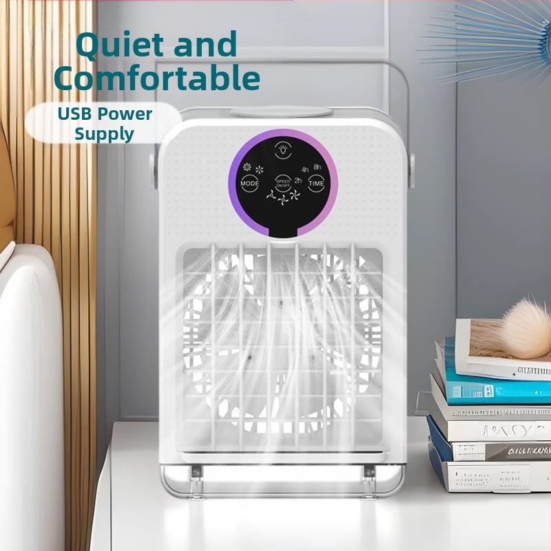 USB ventilator s raspršivanjem i vodnim hlađenjem, prijenosni stolni hladnjak, 700 ml spremnik, 3 brzine, dodirno upravljanje, bez baterije
