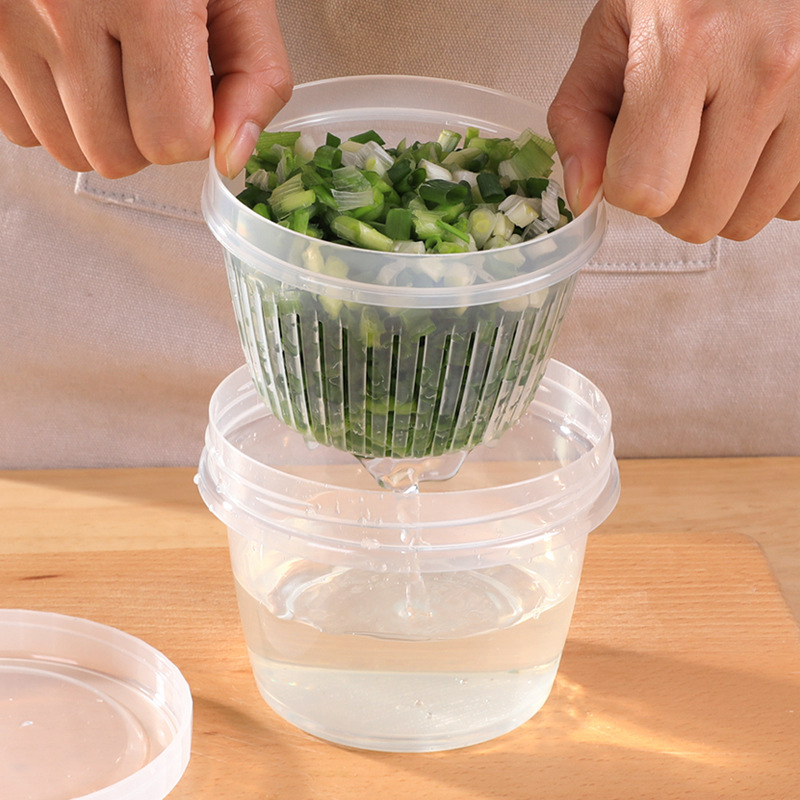 Polipropilēna apaļa drenāžas glabāšanas kārba zaļās sīpoles, ingvera un ķiploka uzglabāšanai ar vāku