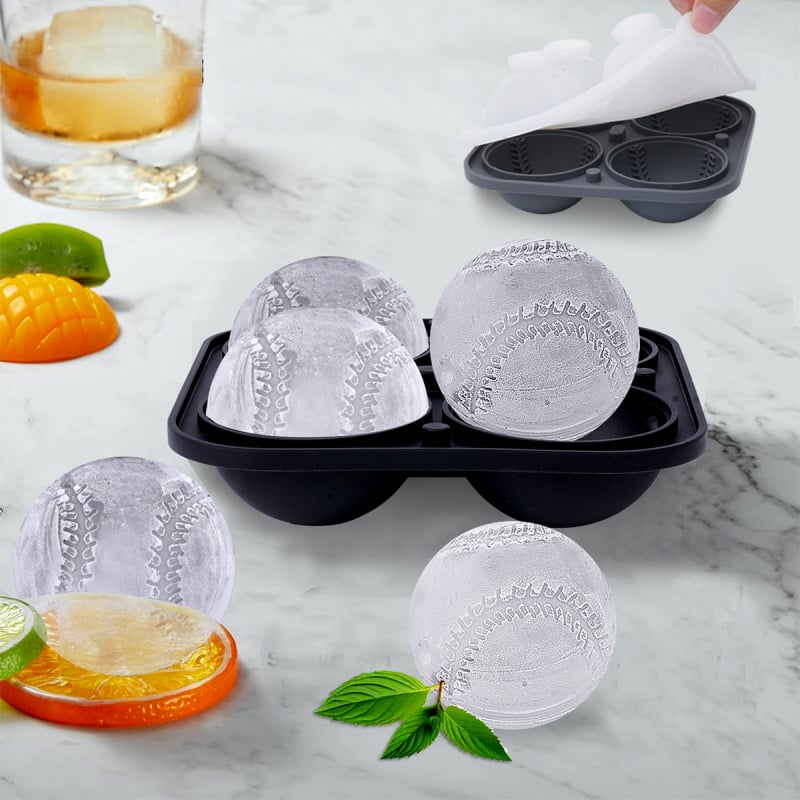 Silikona ledus kubiņu forma viskijam, beisbola forma, viegli atdalāma, pielāgota privātā zīmola etiketēm
