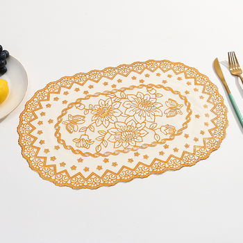 PVC stalo padėkliukas su rožių raštu, atsparus vandeniui, atsparus aliejui, šilumos izoliacijai, apvalios formos