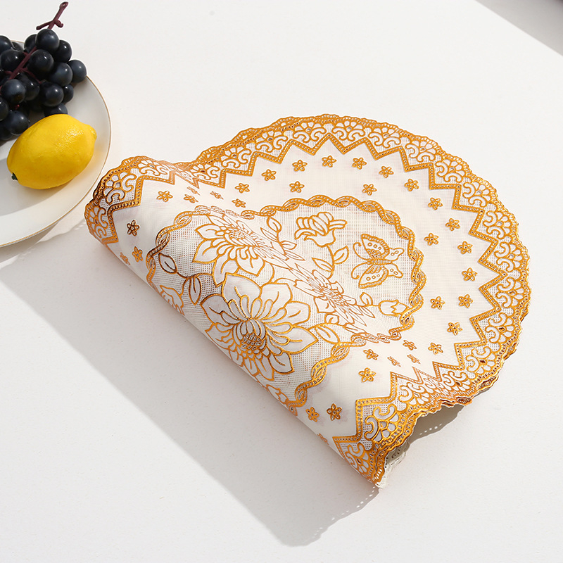 PVC stalo padėkliukas su rožių raštu, atsparus vandeniui, atsparus aliejui, šilumos izoliacijai, apvalios formos