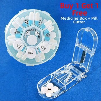 Κουτί χαπιών με ενσωματωμένο κόπτη φαρμάκων, φορητό με διαχωρισμένα διαμερίσματα, καπάκι στεγανοποίησης, υλικό PS