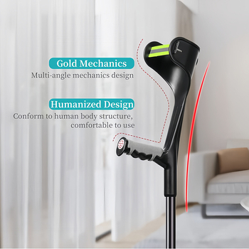 Aliuminio lydinio alkūninė lazda, sulankstoma su F forma rankena, suaugusiems, neslidus, 800 g, reguliuojamas aukštis