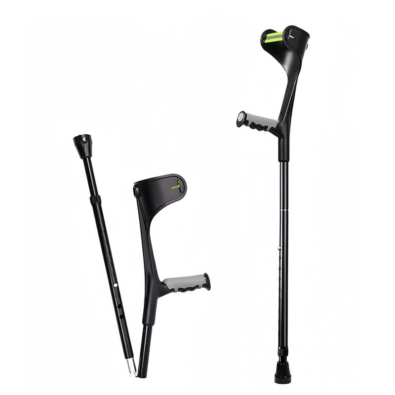 Aliuminio lydinio alkūninė lazda, sulankstoma su F forma rankena, suaugusiems, neslidus, 800 g, reguliuojamas aukštis