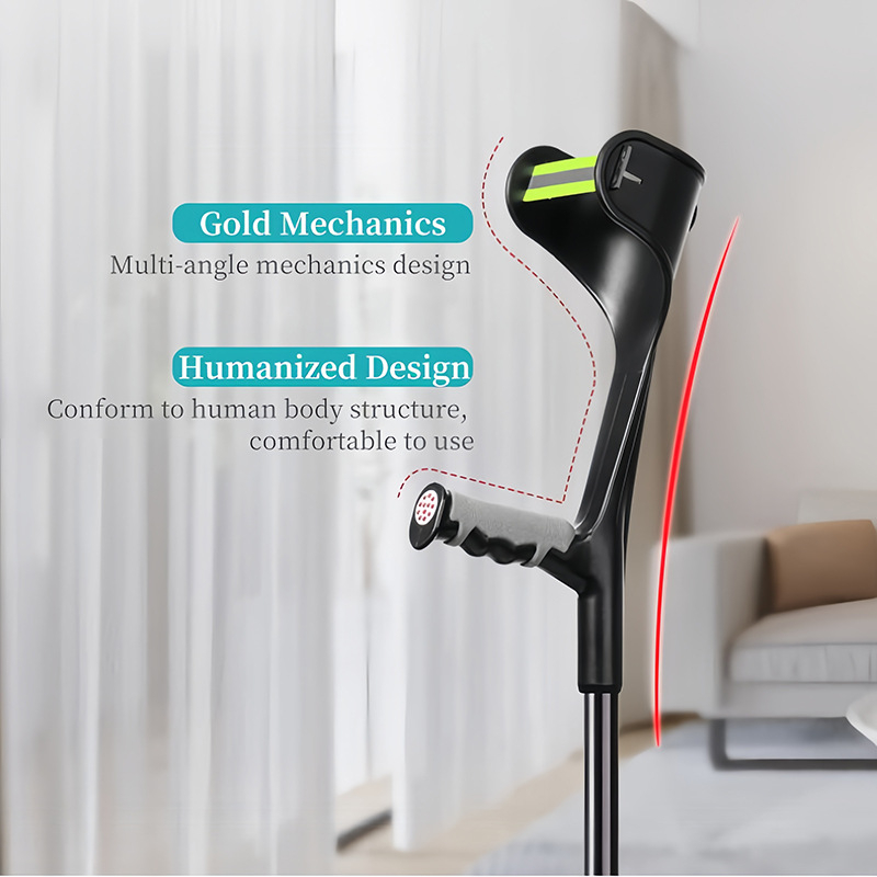 Aliuminio lydinio alkūninė lazda, sulankstoma su F forma rankena, suaugusiems, neslidus, 800 g, reguliuojamas aukštis