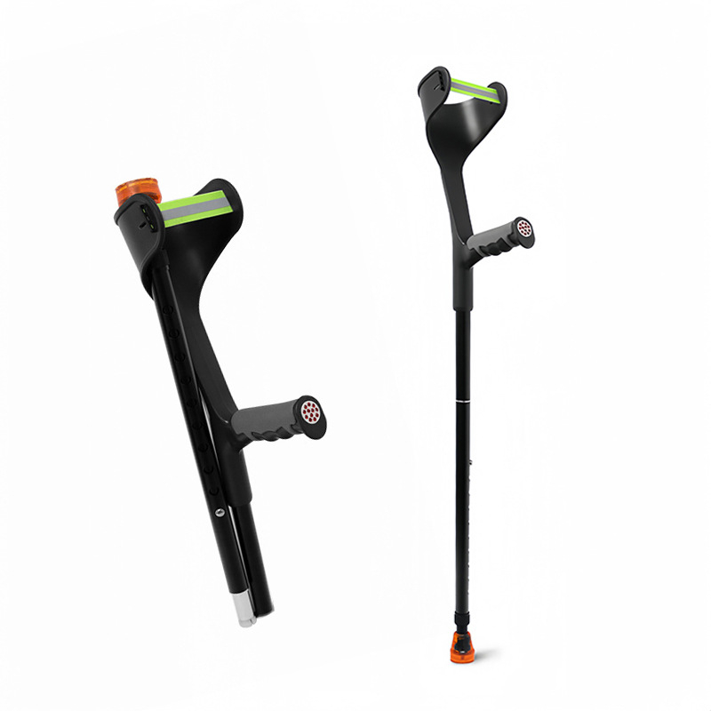 Aliuminio lydinio alkūninė lazda, sulankstoma su F forma rankena, suaugusiems, neslidus, 800 g, reguliuojamas aukštis