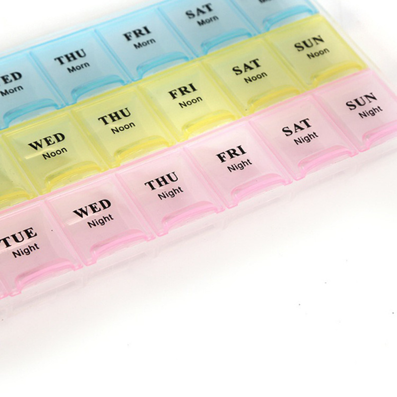 Φορητό πλαστικό κουτί φαρμάκων με 21 διαμερίσματα, 3 ημερήσιες ενότητες και καπάκι με διπλό άνοιγμα