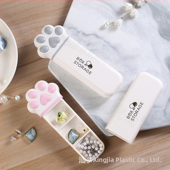 Κουτί χαπιών με τρία διαμερίσματα για πρωί/μεσημέρι/βράδυ, φορητό, ABS πλαστικό, σχέδιο cat paw