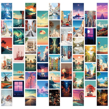 50 poštanskih kartica s karikaturama uličnih pejzaža – Instagram stil, čestitke, karton