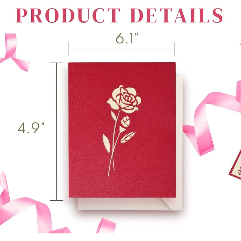 3D atveriamoji atvirukė su rože Motinos dienai ir Valentino dienai