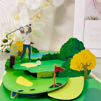 Felicitare 3D pop-up cu temă golf, lucrată manual, din carton, stil pastoral, pentru toate ocaziile