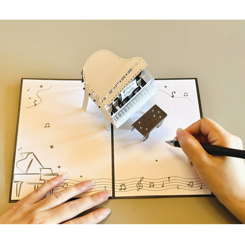Card de felicitare cu pian 3D, decupare din hârtie, lucrat manual pe hârtie specială