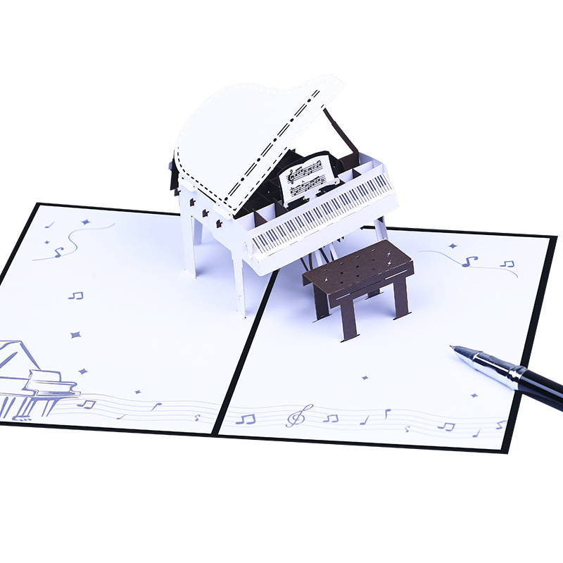 Card de felicitare cu pian 3D, decupare din hârtie, lucrat manual pe hârtie specială
