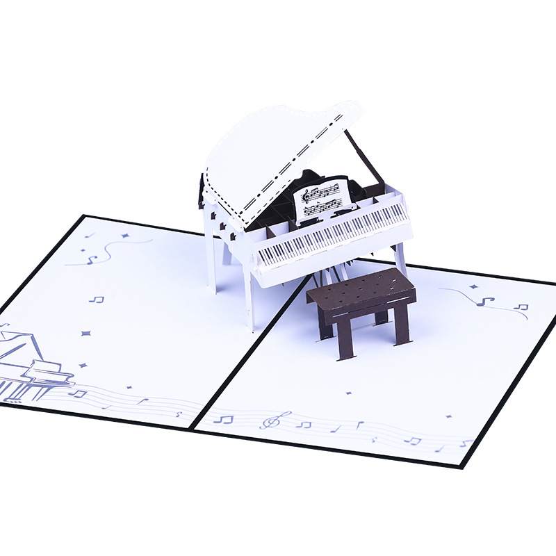 Card de felicitare cu pian 3D, decupare din hârtie, lucrat manual pe hârtie specială