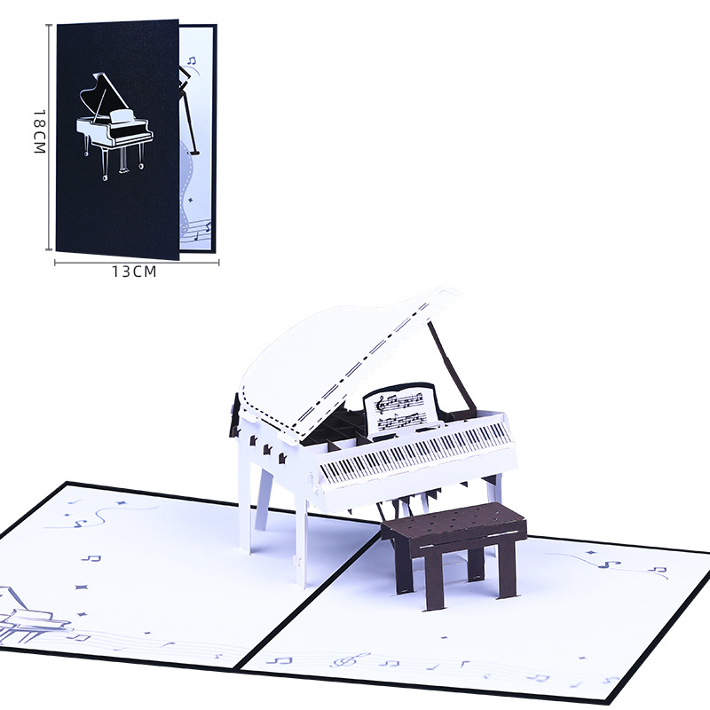 Card de felicitare cu pian 3D, decupare din hârtie, lucrat manual pe hârtie specială