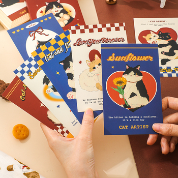 Κάρτα Ευχών — Postcard με γάτα-καλλιτέχνη, ιαπωνικός μινιμαλιστικός στυλ, γενέθλια (Κατηγορία: Κάρτα Ευχών; Στυλ: Ρετρό; Υλικό: Άλλο; Μάρκα: Άλλο; Τέχνη: Άλλο)