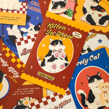 Κάρτα Ευχών — Postcard με γάτα-καλλιτέχνη, ιαπωνικός μινιμαλιστικός στυλ, γενέθλια (Κατηγορία: Κάρτα Ευχών; Στυλ: Ρετρό; Υλικό: Άλλο; Μάρκα: Άλλο; Τέχνη: Άλλο)