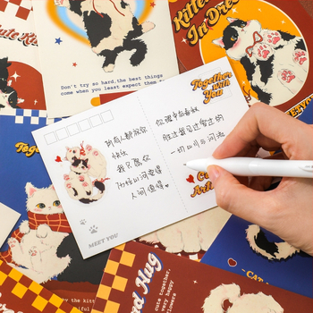 Κάρτα Ευχών — Postcard με γάτα-καλλιτέχνη, ιαπωνικός μινιμαλιστικός στυλ, γενέθλια (Κατηγορία: Κάρτα Ευχών; Στυλ: Ρετρό; Υλικό: Άλλο; Μάρκα: Άλλο; Τέχνη: Άλλο)