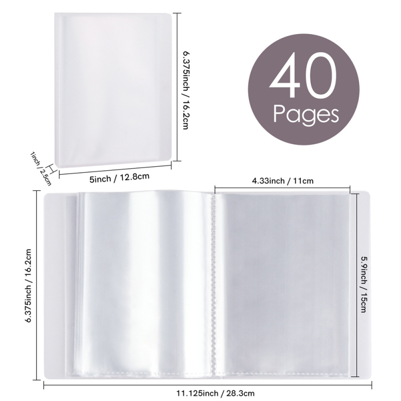 Διάφανο άλμπουμ αποθήκευσης φωτογραφιών και καρτ ποστάλ, με PP κάλυμμα, 40 εσωτερικές σελίδες, TT730